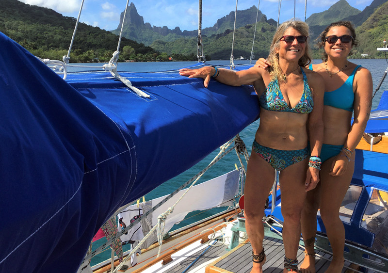 Jaja Martin, left, and daughter Holly Martin pose on a boat in French Polynesia, where she has been living for about a year. (Photo courtesy Jaja Martin)