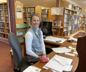 Kristen Budlong, director of Bremen Library looks forward to welcoming patrons on Tuesdays from 10 a.m. to 3 p.m. thanks to a grant from the Maine Humanities Council. (Raye S. Leonard photo)