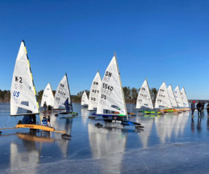 A DN regatta at Damariscotta Lake hosted by New England Ice Boat Association on Jan. 16. (Photo courtesy Bill Buchholz)