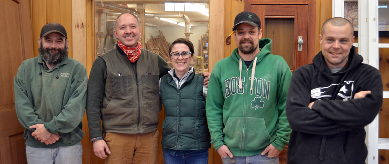 The team behind Wooden Screen Door Co. From left: Stephen Younker, owners Neil and Jennifer Gutekunst, Brian Dailey, and Jon Paul. (Maia Zewert photo)