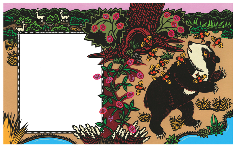 "Bear and Bees, South America," an illustration by Holly Berry.