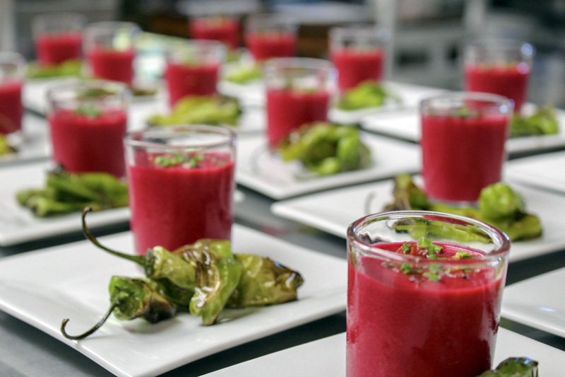 Chilled beet soup and shishito peppers served at The Bradley Inn. (Photo courtesy Laura Moskwa)