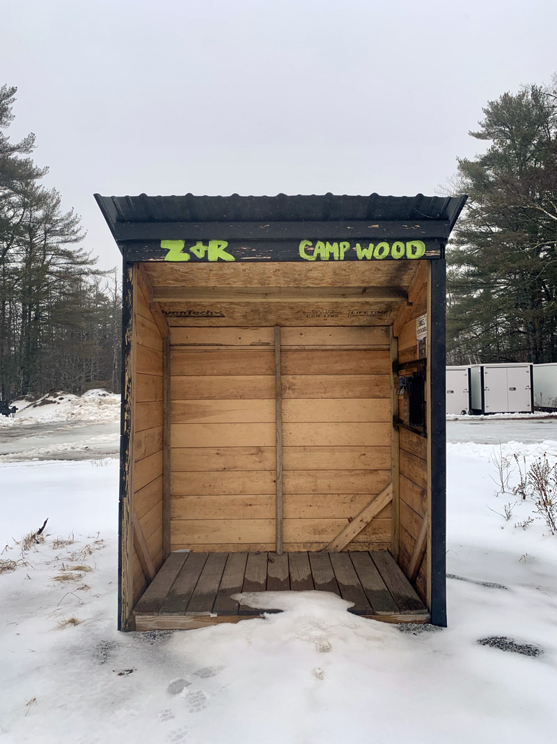 A roadside firewood stand off Biscay Road in Damariscotta, before it has been refilled. The average cost of a cord of firewood was $270 on Jan. 31. (Anna M. Drzewiecki photo)