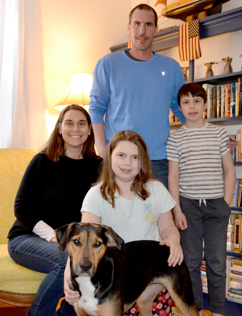 Stephanie and Jesse Cheney, pictured with their children Hannah and Sawyer and their dog Daisy, are the new owners of The Tipsy Butler in Newcastle.  (photo Maia Zewert)