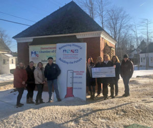 From left: Damariscotta Region Chamber of Commerce Executive Director Lisa Hagen, board members Terri Herald, Debbie Anderson, and Larry Sidelinger, and Coastal Women Connection members Annie Bolduc, Staci Anderson, Paula Goode, Nicci Kimball, and Laura Tibbetts. (Courtesy photo)