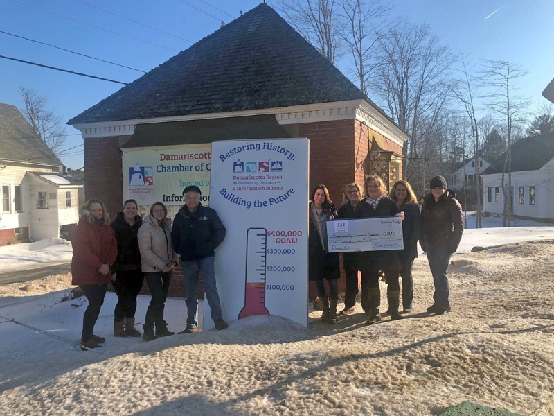 From left: Damariscotta Region Chamber of Commerce Executive Director Lisa Hagen, board members Terri Herald, Debbie Anderson, and Larry Sidelinger, and Coastal Women Connection members Annie Bolduc, Staci Anderson, Paula Goode, Nicci Kimball, and Laura Tibbetts. (Courtesy photo)