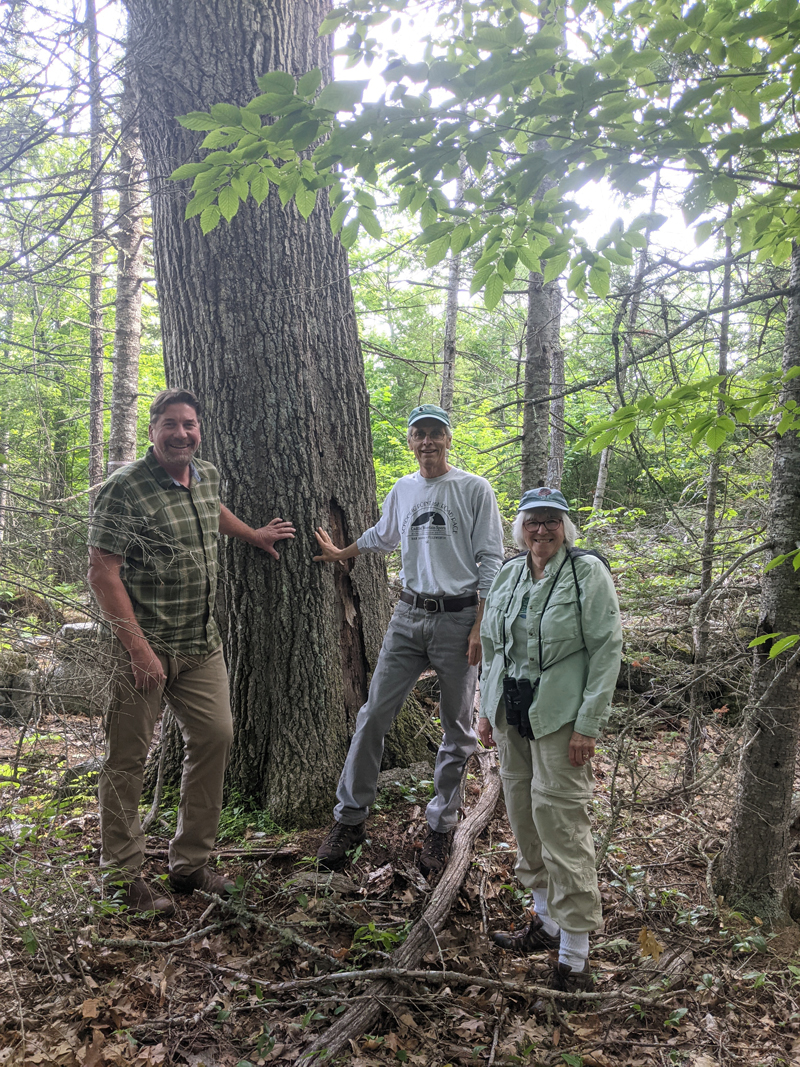 From left: Midcoast Conservancy Executive Director Pete Nichols, Leonard Duffy, and Maureen Hoffman visit. Aranyani. Duffy gifted the 45-acre preserve in honor of his late wife Nancy Duff. (Courtesy photo)