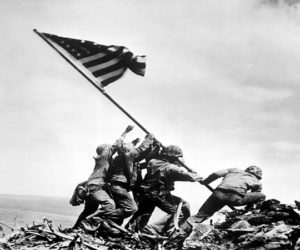 The raising of the second flag on Iwo Jima. (Photo courtesy Joe Rosentahl)