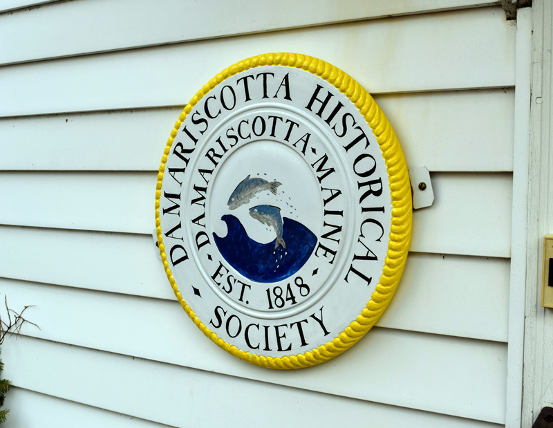 Damariscotta Historical Society Trustee Malcolm "Mac" Ray fashioned the society's sign displayed at its headquarters at 3 Chapman St. (Nate Poole photo)