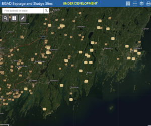 Lincoln County on the Maine Department of Environmental Protection's Septage and Sludge Sites map, which is under development. Sites mark where sludge application was licensed and don't necessarily show whether or not it was applied. Any errors or omissions on the map should be reported via email to pfas.dep@maine.gov. (Screenshot)