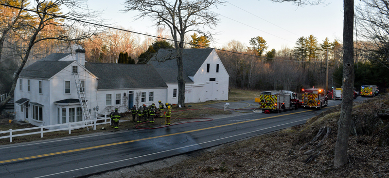 South Bristol Fire Department and surrounding fire departments responded to a structure fire at the Walpole Barn on Route 129 on the morning of March 30. (Nate Poole photo)