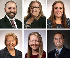 First National Bank recently promoted six of its employees. Top row, from left: David Nadeau, Kayla Hodgman, and Ashley Chickering. Bottom row, from left: Laura Comer, Sara Merrifield, and T.C. Bland. (Courtesy photos)