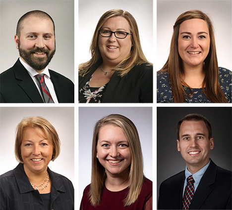 First National Bank recently promoted six of its employees. Top row, from left: David Nadeau, Kayla Hodgman, and Ashley Chickering. Bottom row, from left: Laura Comer, Sara Merrifield, and T.C. Bland. (Courtesy photos)