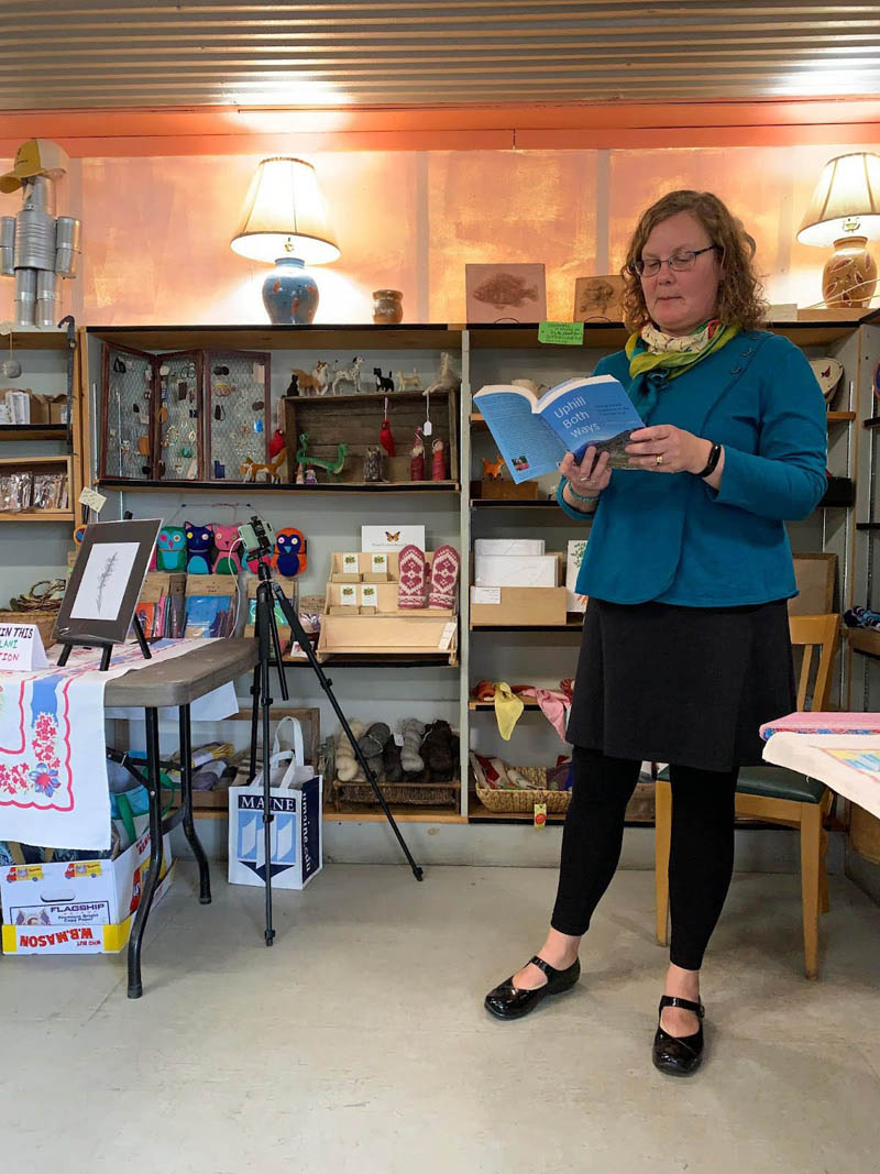 Whitefield resident Andrea Lani reads from her new book "Uphill Both Ways." (Photo courtesy Mary Dunn)