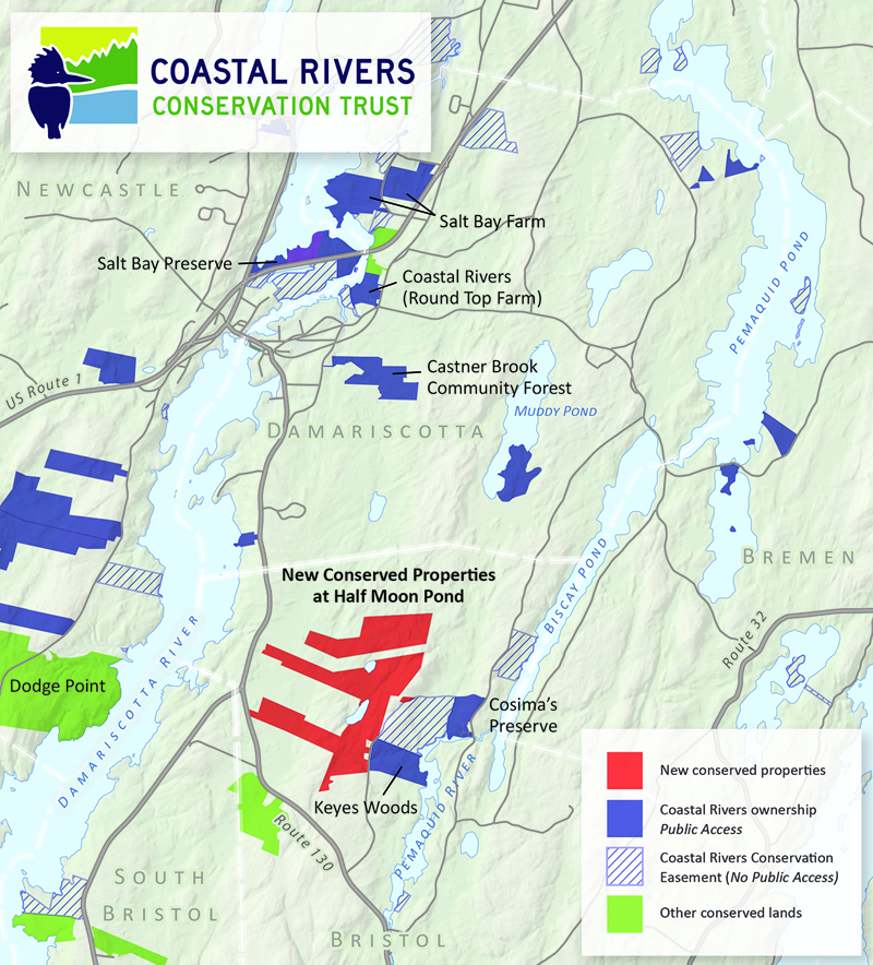 Coastal Rivers Conservation Trust purchased a 476-acre parcel of land next to the Keyes Woods in Bristol, a historic single-day purchase. (Map courtesy Coastal Rivers Conservation Trust)