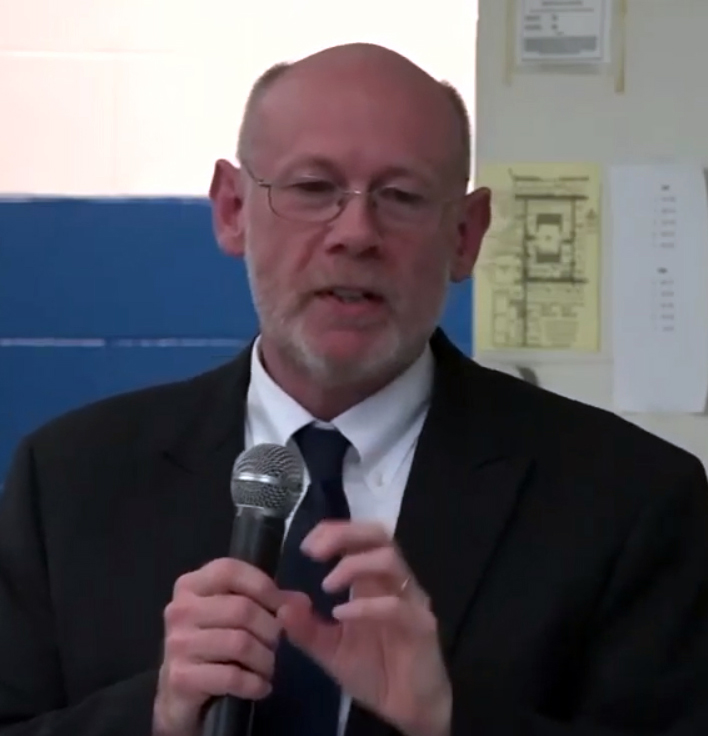 David Levesque, Democratic Senate candidate for Senate District 13, speaks at a forum at Great Salt Bay Community School on April 26. Levesque is an attorney who lives in Newcastle and serves on the Newcastle Select Board. (screenshot)