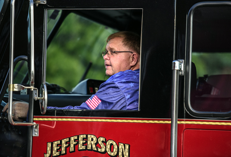 Jefferson Fire Chief Walter "Wally" Morris arrives at the annual firefighter's convention in Waldoboro on Sept. 10, 2021. (Bisi Cameron Yee photo, LCN file)