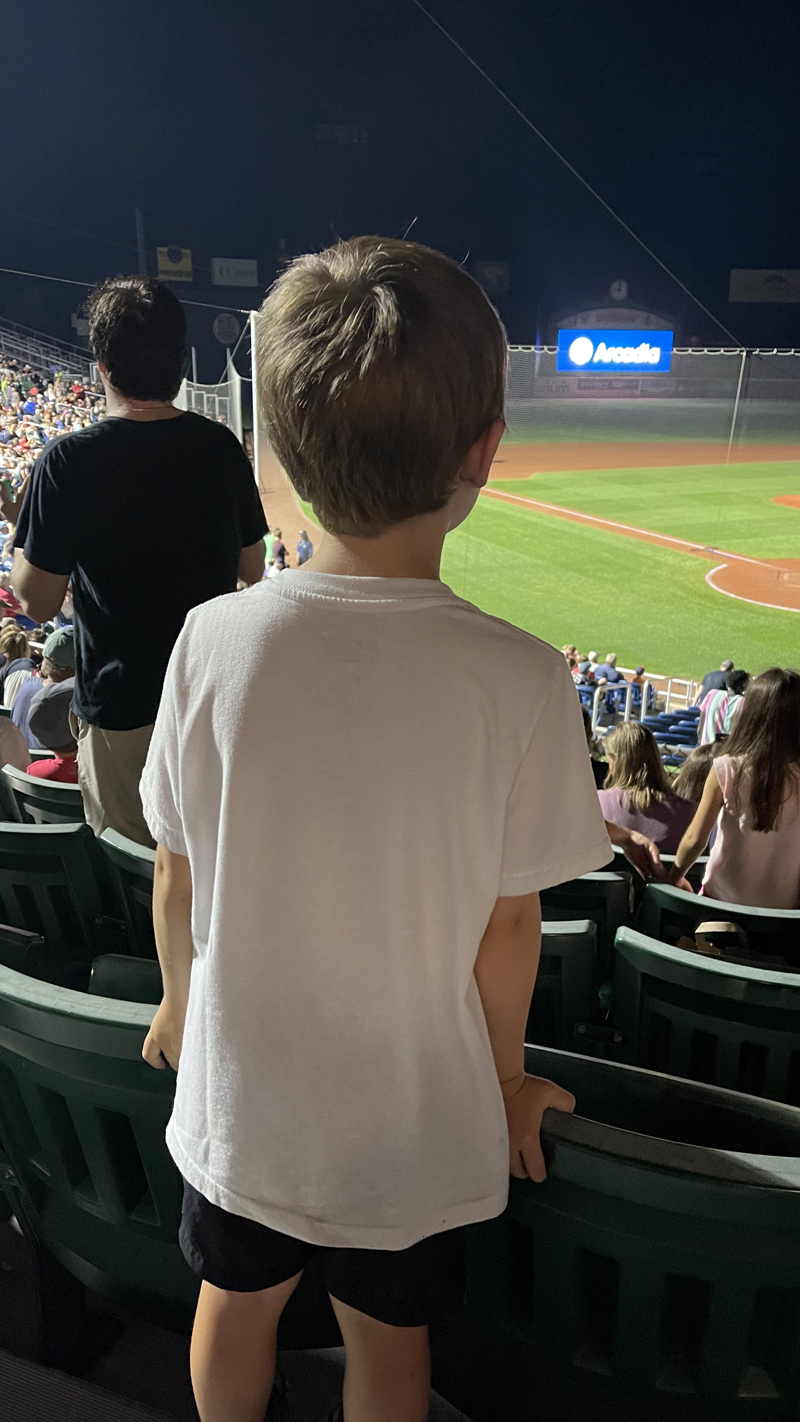 Evan Pafundi watches his first Sea Dog's baseball game last summer. (Jason Pafundi photo)