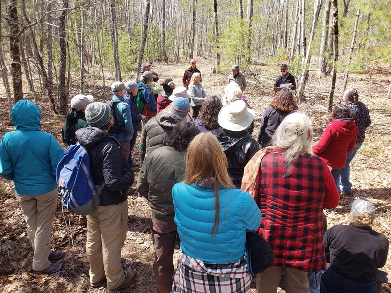 Forester Barrie Brusila talks to the group of women landowners at Hidden Valley Nature Center. (Photo courtesy Maddie Eberly)