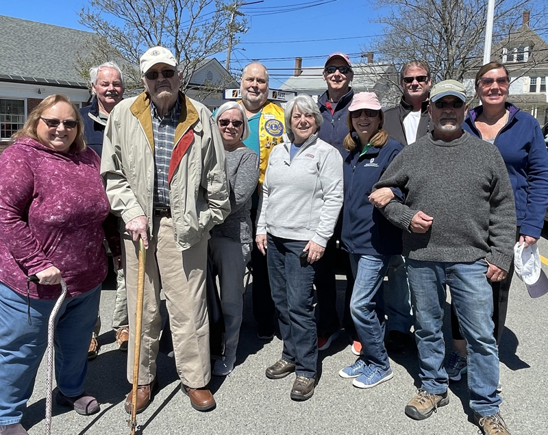 Damariscotta-Newcastle Lions and friends Lise Potter, left, Alden McFarland, Tim Clark, Betsy Graves, Sam Graves, Ann McFarland, Tom Maher, Jan Yost, Keith Hammond, Brad Yost and Sherry Smith participated in the Walter Gallant Memorial Walk for Diabetes on April 24. Missing from the photo is Lion John Harris who chauffeured Lion Tim Clark, who created the walkathon, in his antique Woody behind the walkers. (Courtesy photo)