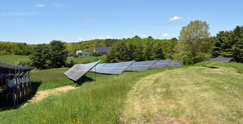 Coastal Rivers Conservation Trust's solar array sits on a one-acre parcel behind the land trust's headquarters at Round Top Farm in Damariscotta. The array will provide power for the land trust as well as Kieve Wavus Education. (Evan Houk photo)