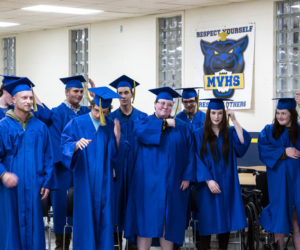 Midcoast Adult and Community Education graduates shift their tassels to the left at the completion of their graduation ceremony in Waldoboro on Thursday, June 9. (Bisi Cameron Yee photo)