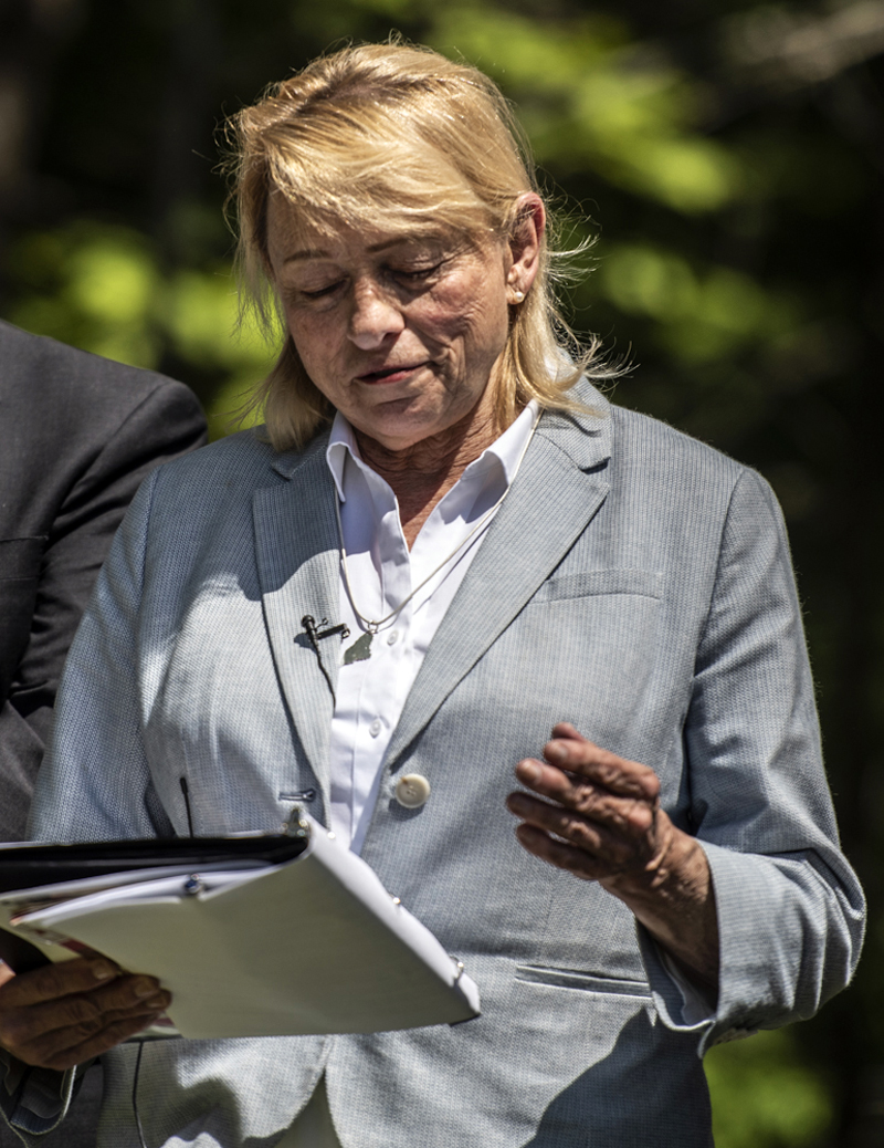 Maine Gov. Janet Mills announces initiatives to provide funding for health care scholarships and loan repayment programs while at the Sheepscot Valley Health Center in Whitefield on Tuesday, June 7. The initiatives aim to increase Maine's health care workforce. (Bisi Cameron Yee photo)