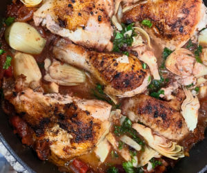 Pan-braised chicken with artichokes. (Photo courtesy I. Winicov Harrington)