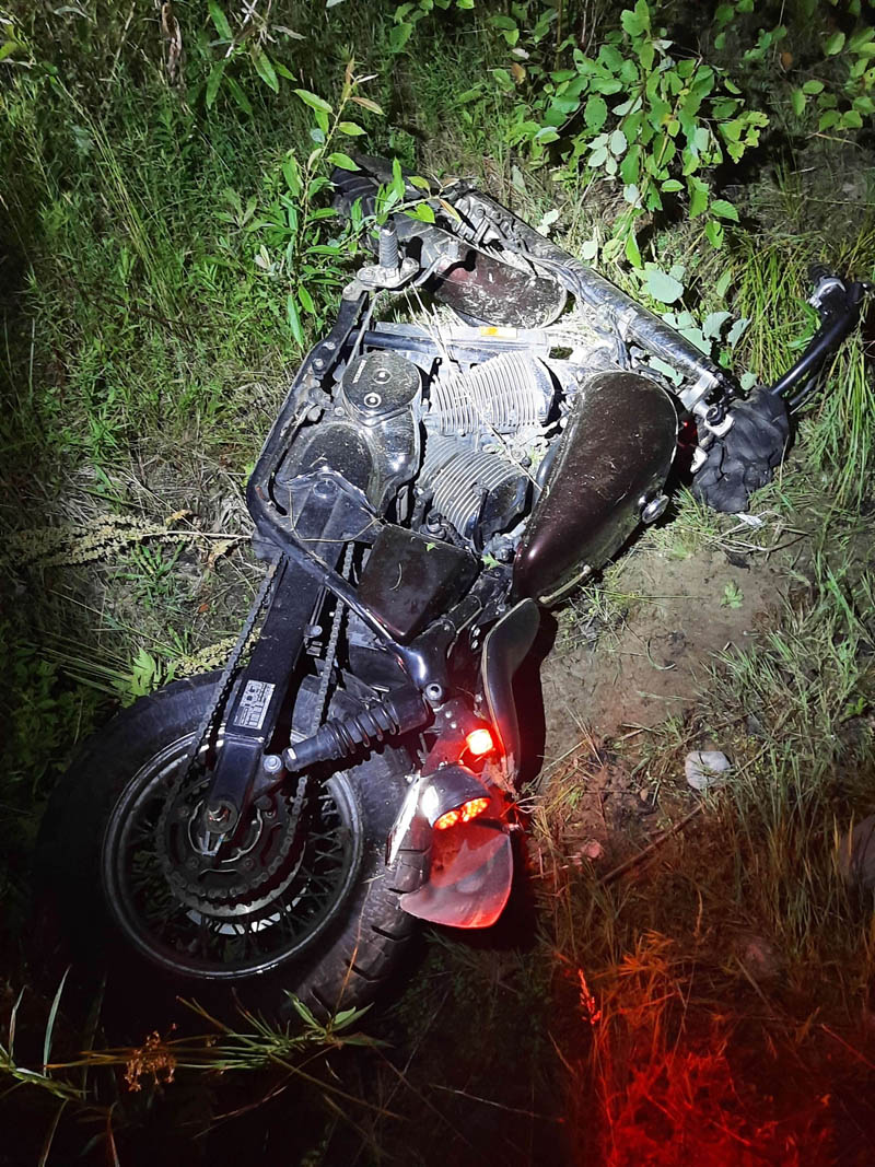 A Somerville man was fatally injured after the 2002 Honda Shadow he was operating left the Valley Road in Somerville and entered a small grove of trees late Saturday night, July 9. Speed and alcohol are being investigated as possible causes of the crash. (Photo courtesy Lincoln County Sheriff's Office)