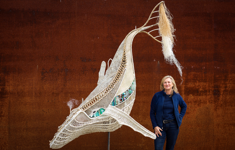 UpSculpt artist Cindy Pease Roe will create and install a whale sculpture using recycled materials during The Good Supply's 10th anniversary celebration on Saturday August 6th.  (Photo courtesy of Madison Fender)