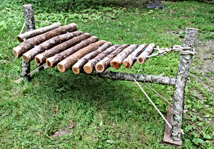 During Thursday, July 28 Wiscasset Art Walk, instrument-maker Jim Doble will make a raw log amadinda, which will be available for visitors to play at future art walks. (Photo courtesy Jim Doble)