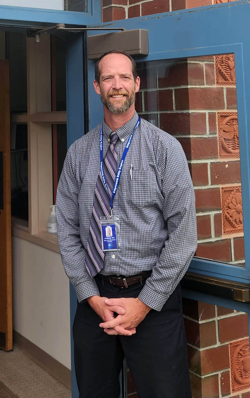 New Edgecomb Eddy Elementary School Principal Tom Landberg stands outside the school on Thursday, Aug. 11. Landberg said he looks to instill confidence in students and give them the opportunity to have input on their education.  (Alec Welsh photo)