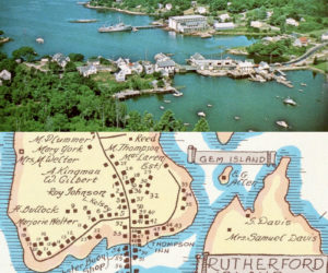 The Phillips brothers created pictorial Maine maps and photographic postcards in the mid 20th century. Their work will be the focus of a South Bristol Historical presentation the Union Church Parish Hall, Wednesday, Aug. 17 at 7 p.m. Shown top: Gus Phillips, aerial postcard, Maines Busiest Drawbridge, 1968. Bottom: Luther Phillips, A Map of South Bristol Maine, 1941. (Photo courtesy South Bristol Historical Society)