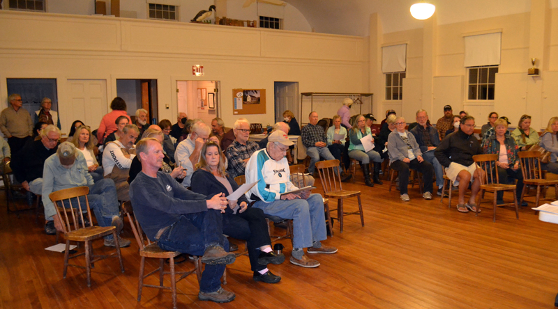 More than 50 Westport Island citizens attended the town's select board meeting at the historic town hall Monday, Sept. 26, to discuss the resignation of former road commissioner, Garry Cromwell. (Charlotte Boynton Photo)
