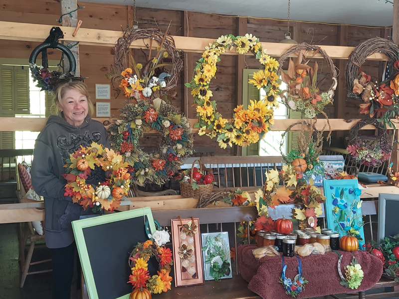 Bremen Patriotic Club President Cordelia Goth has been working overtime with her crew preparing wreaths and arrangements for the Bremen Country Fair. Fall is here: time to decorate. (Photo courtesy Kerry Weber)