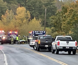 First responders on the scene of a head-on collision on U.S. Route 1 near the Damariscotta-Newcastle town line Friday, Oct. 14. (Sherwood Olin photo