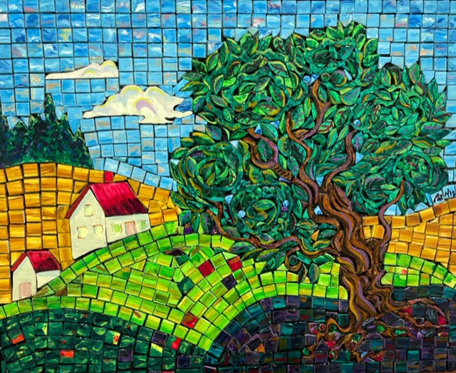 Pat Higgins mosaic  Under the Greenwood Tree." (Photo courtesy Saltwater Artists Gallery)
