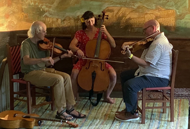 Local musicians Greg Boardman, Steve Muise and Elsie Gawler form the folk music string trio Boardman, Muise & Gawler. (Photo courtesy The Waldo Theatre)