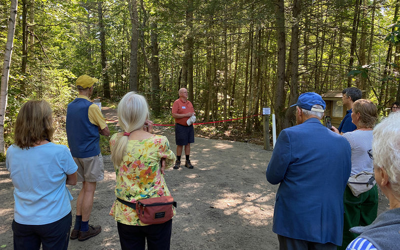 George Keyes speaks to those gathered at the Keyes Woods Preserve ribbon cutting ceremony. (Photo courtesy Coastal Rivers Conservation Trust)