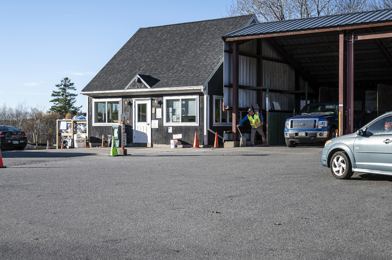A car pulls into the Nobleboro-Jefferson Transfer Station on Wednesday, Nov. 2. New Station Manager John Arsenault said the expansive parking area presents opportunities to streamline systems already in place. (Bisi Cameron Yee photo)
