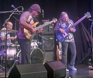 From left: Derico Watson, Victor Wooten, and Steve Bailey perform as Bass Extremes at The Waldo Theatre on Thursday, Nov. 10. (Sherwood Olin photo)