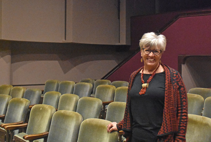 Susan Hodder, executive director of The Waldo Theatre, stands in the renovated performance space. Hodder, who joined the theatre on Oct. 3, called the building "truly remarkable." (Elizabeth Walztoni photo)