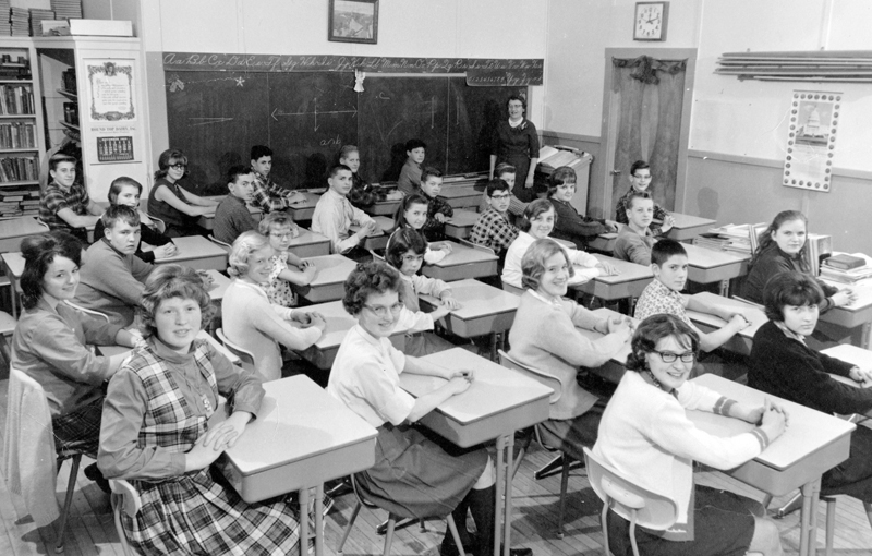 Teacher Edna Parlins seventh and eighth grade students smile for the camera in this shot from the 1965-66 school year. This Jefferson Village School photo is included in the 2023 Jefferson Historical Societys vintage photos calendar. (Courtesy photo)