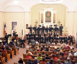 Attendees pack the Damariscotta Baptist Church for Lincoln Academy's winter band concert in 2019. (Photo courtesy Lincoln Academy)