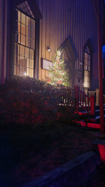 The Little Brown Church decked out for the season. (Photo courtesy Lori Crook)