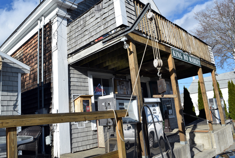 The exterior of the King Ro Market in Round Pond with the hanging deer scale on Wednesday, Nov. 23. The new owners, Owen and Amity Libby, are looking to honor tradition at the market and are continuing to offer deer-tagging services. (Evan Houk photo)