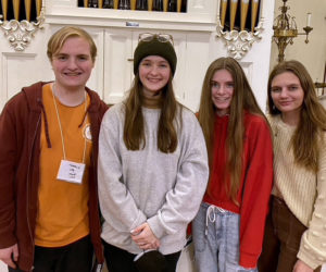 Lincoln Academy students (from left) Matthew Long, Ava Nery, Violet Holbrook, and Kayla Cruz will join the Tapestry Singers for the singers' annual "Home for the Holidays" concerts Dec. 17 and 18. (Photo courtesy Beth Preston)