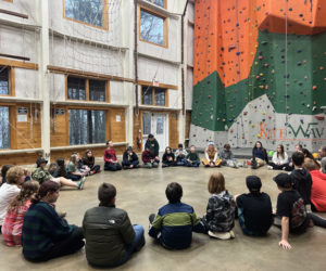 Students from Warren Community School learn the ins and outs of rock climbing. (Photo courtesy Kieve Wavus Education)