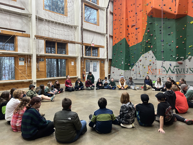 Students from Warren Community School learn the ins and outs of rock climbing. (Photo courtesy Kieve Wavus Education)