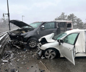 The aftermath of a fatal crash on the north end of the Sagadahoc Bridge on Route 1 in Woolwich on Friday, Jan. 6. Robert A Payzant Jr., 55, of Lewiston died at the scene and Joseph Pickul, 69, of Southport was transported to Maine Medical Center in Portland, according to the Sagadahoc County Sheriff's Office. (Photo courtesy Sagadahoc County Sheriffs Office)